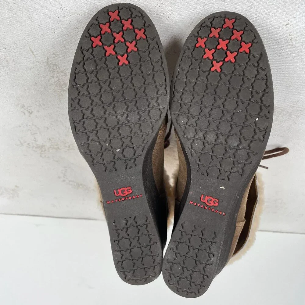 UGG Waterproof Zea Wedge Boots Womens 10 Brown Suede‎ Lace Up